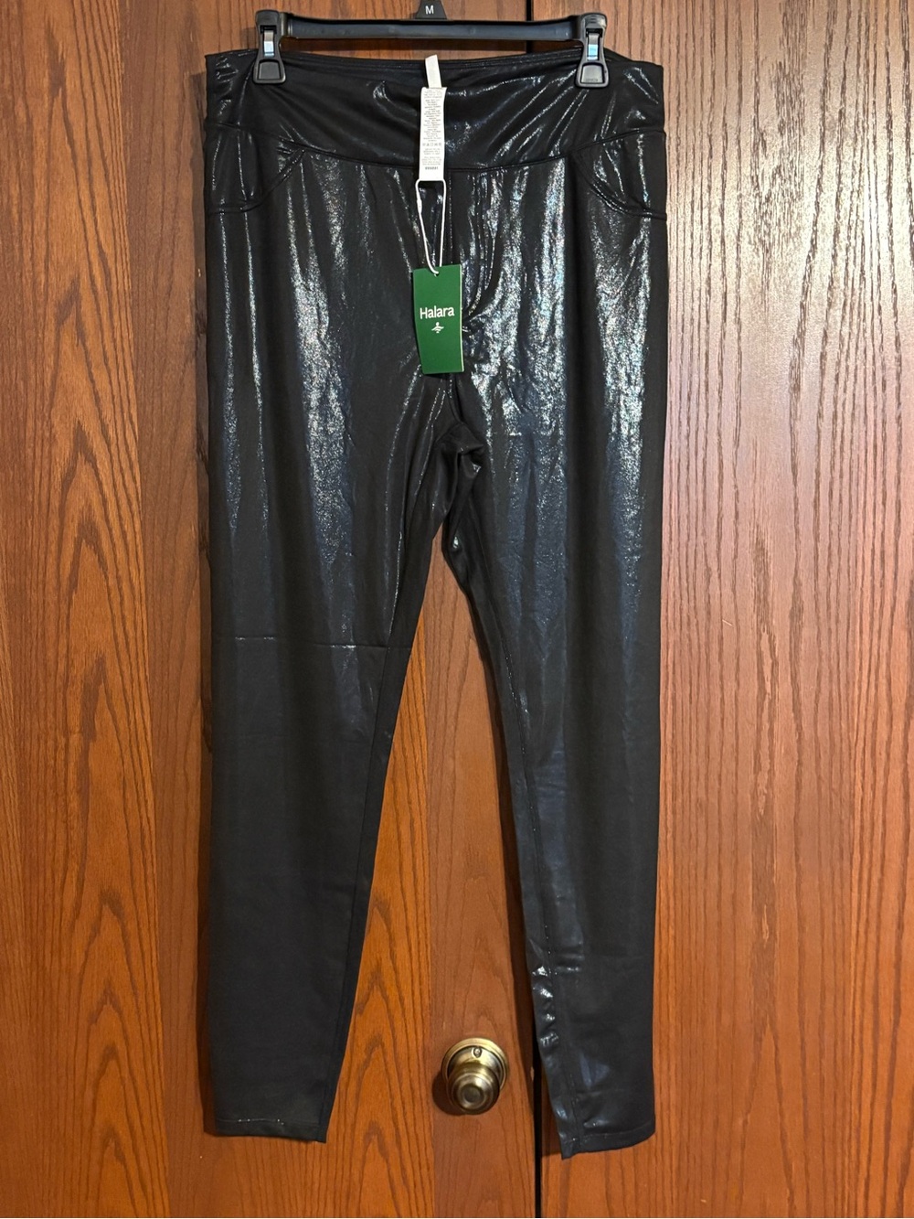 HALARA Black High-Shine Faux Leather Leggings XL full